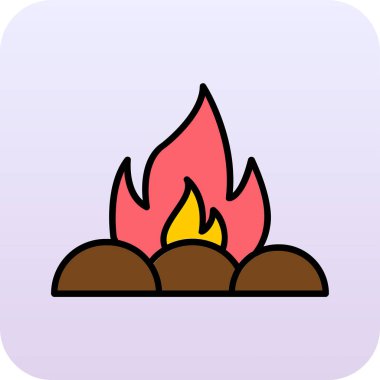 Kamp ateşi simgesi, vektör illüstrasyonu, düz tasarım 