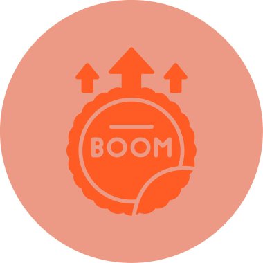 yuvarlak damga kelime Boom, düz simge, vektör illüstrasyon