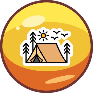 kamp çadırı orman ağaçları ve güneş vektör çizimi tasarımı