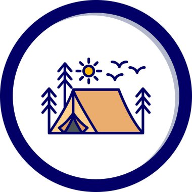 kamp çadırı orman ağaçları ve güneş vektör çizimi tasarımı