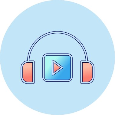 Podacast Dinleme eşleşmeli ikon vektör çizimi