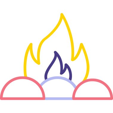 Kamp ateşi simgesi, vektör illüstrasyonu, düz tasarım 