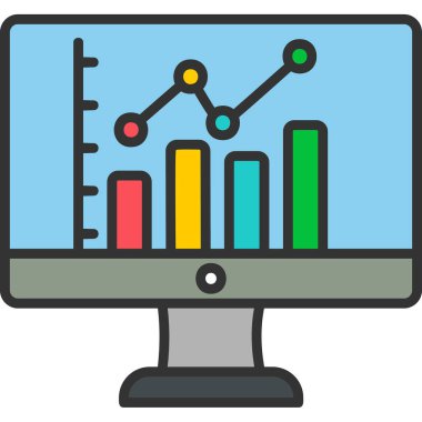 çevrimiçi bar grafikli bilgisayar ekranı, web simgesi basit illüstrasyon