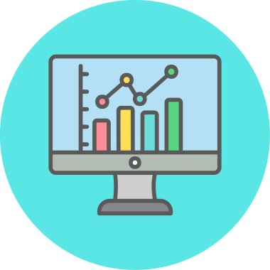 çevrimiçi bar grafikli bilgisayar ekranı, web simgesi basit illüstrasyon