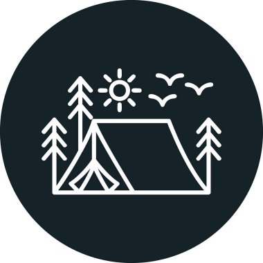 kamp çadırı orman ağaçları ve güneş vektör çizimi tasarımı