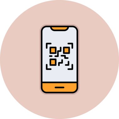 Cep telefonu ekranında QR kodu, vektör illüstrasyonu basit tasarım