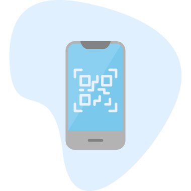 Cep telefonu ekranında QR kodu, vektör illüstrasyonu basit tasarım