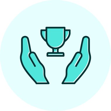 Galibiyet, kupa vektör simgesi ile eller