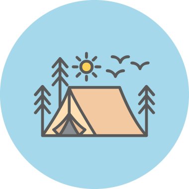 kamp çadırı orman ağaçları ve güneş vektör çizimi tasarımı