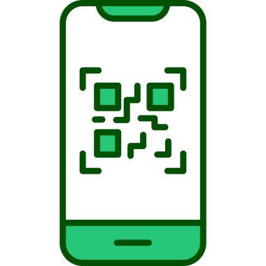 Cep telefonu ekranında QR kodu, vektör illüstrasyonu basit tasarım