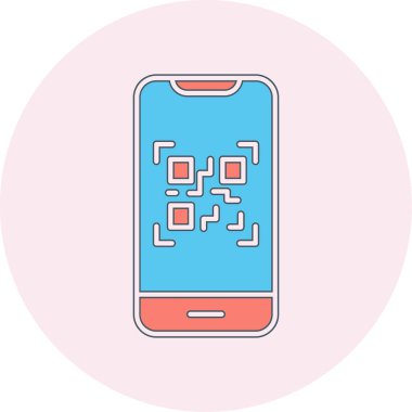 Cep telefonu ekranında QR kodu, vektör illüstrasyonu basit tasarım