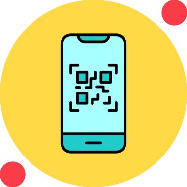 Cep telefonu ekranında QR kodu, vektör illüstrasyonu basit tasarım