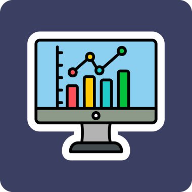 çevrimiçi bar grafikli bilgisayar ekranı, web simgesi basit illüstrasyon