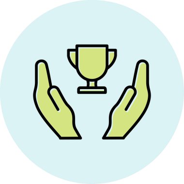 Galibiyet, kupa vektör simgesi ile eller