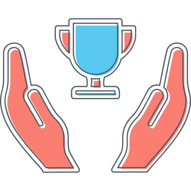 Galibiyet, kupa vektör simgesi ile eller