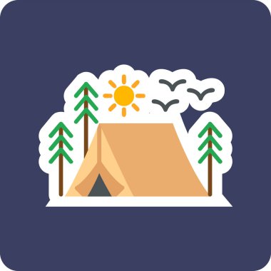 kamp çadırı orman ağaçları ve güneş vektör çizimi tasarımı