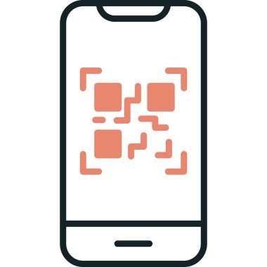 Cep telefonu ekranında QR kodu, vektör illüstrasyonu basit tasarım