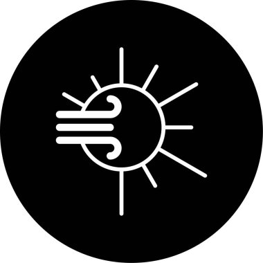 Güneşli rüzgarlı hava durumu simgesi, vektör illüstrasyonu