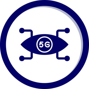 Düz tasarımda 5 G teknolojili vektör çizimi. Siberpunk Göz                