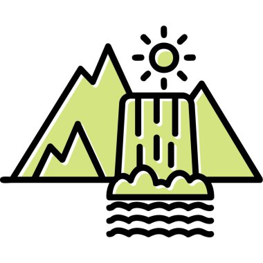 Dağların simgesindeki bir şelalenin vektör çizimi 