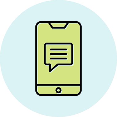 Ekran simgesinde konuşma balonu olan akıllı telefon, vektör illüstrasyon grafik tasarımı 