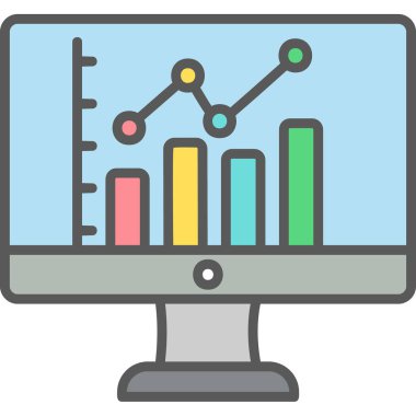 çevrimiçi bar grafikli bilgisayar ekranı, web simgesi basit illüstrasyon