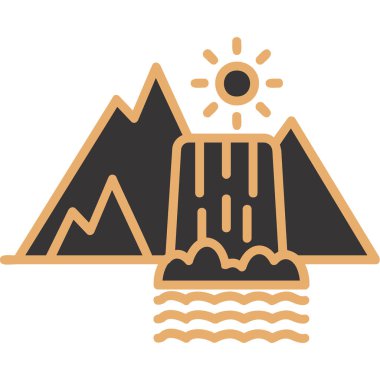 Dağların simgesindeki bir şelalenin vektör çizimi 