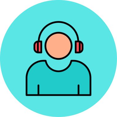 Etkilendirici kulaklık takar Web simgesi, vektör illüstrasyonu