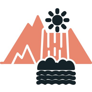 Dağların simgesindeki bir şelalenin vektör çizimi 