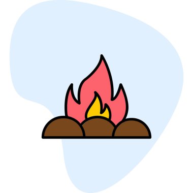 Kamp ateşi simgesi, vektör illüstrasyonu, düz tasarım 