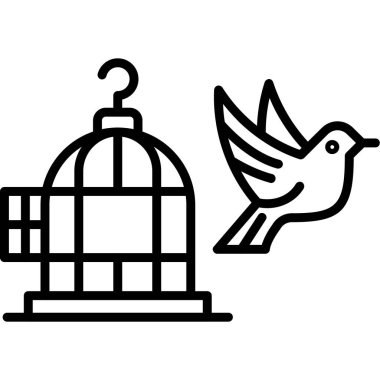 Kafesten uçan kuşun vektör çizimi. Özgürlük 