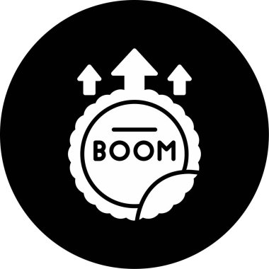 yuvarlak damga kelime Boom, düz simge, vektör illüstrasyon 