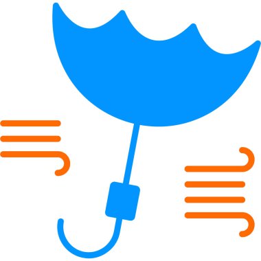 Şemsiyeli rüzgarlı hava durumu simgesi, vektör illüstrasyonu