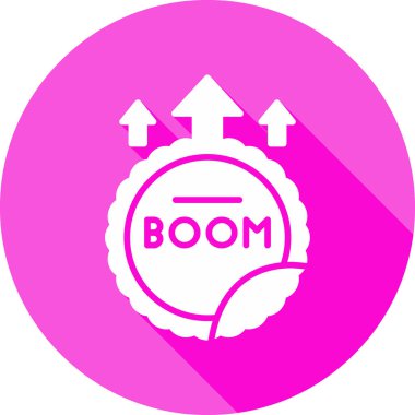 yuvarlak damga kelime Boom, düz simge, vektör illüstrasyon 