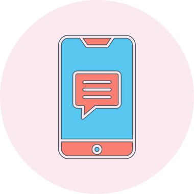 Ekran simgesinde konuşma balonu olan akıllı telefon, vektör illüstrasyon grafik tasarımı 