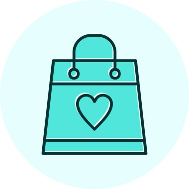 Aşk ikonlu alışveriş çantası, vektör illüstrasyonu