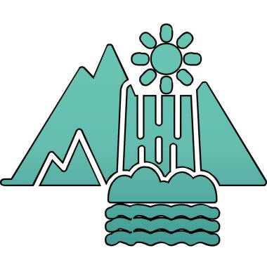 Dağların simgesindeki bir şelalenin vektör çizimi 