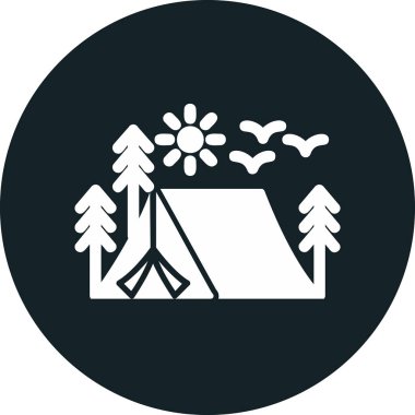 kamp çadırı orman ağaçları ve güneş vektör çizimi tasarımı