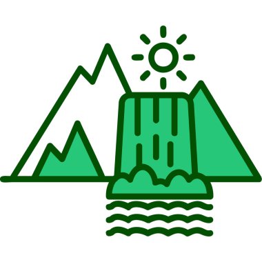 Dağların simgesindeki bir şelalenin vektör çizimi 