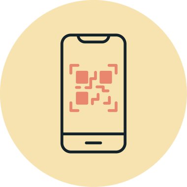 Cep telefonu ekranında QR kodu, vektör illüstrasyonu basit tasarım