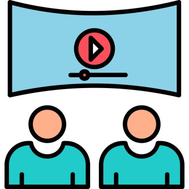 Viedeo izleyen insanlar, vektör illüstrasyonu basit tasarım