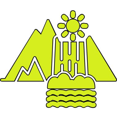 Dağların simgesindeki bir şelalenin vektör çizimi 
