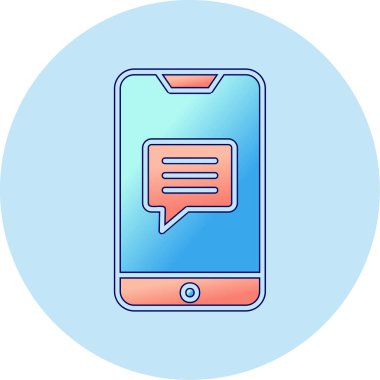 Ekran simgesinde konuşma balonu olan akıllı telefon, vektör illüstrasyon grafik tasarımı 