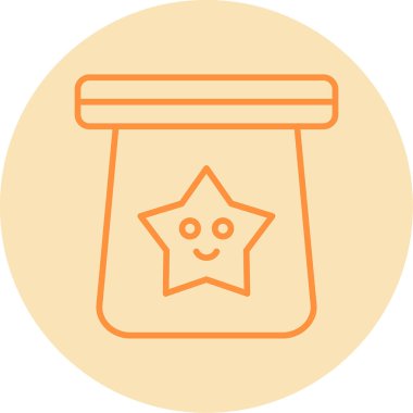 Gülümseyen yıldız emojisi ile sevimli ambalaj logosu, basit vektör illüstrasyonu