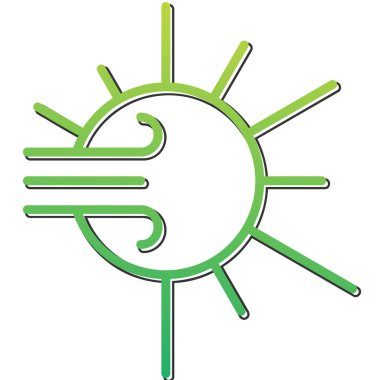 Güneşli rüzgarlı hava durumu simgesi, vektör illüstrasyonu