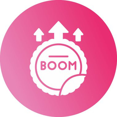 yuvarlak damga kelime Boom, düz simge, vektör illüstrasyon 