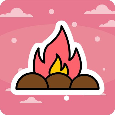 Kamp ateşi simgesi, vektör illüstrasyonu, düz tasarım 