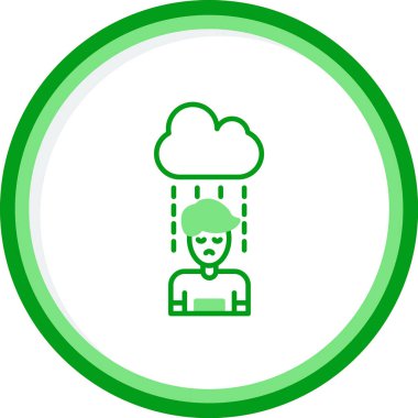 Depresyondaki adam yağmur bulutu simgesi altında, düz tasarım