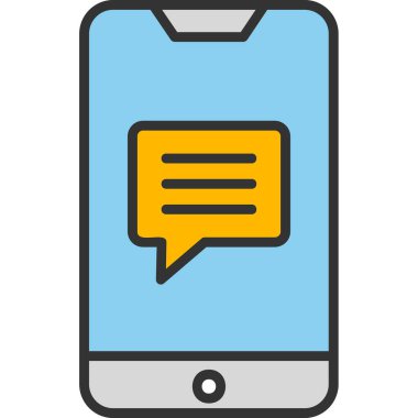 Ekran simgesinde konuşma balonu olan akıllı telefon, vektör illüstrasyon grafik tasarımı 