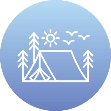 kamp çadırı orman ağaçları ve güneş vektör çizimi tasarımı